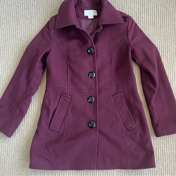 Michael By Michael Kors Women's Wool Blend Red Maroon Single Breasted Coat SZ M - Picture 4 of 13